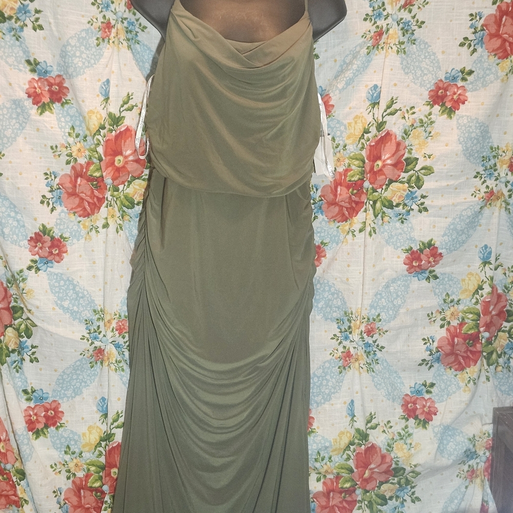 Chic Olive Green Draped Maxi Dress